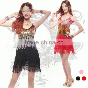 2016 High quality sexy multi colour tassel red Latin dance dress cheap women performance dance skirt for sale