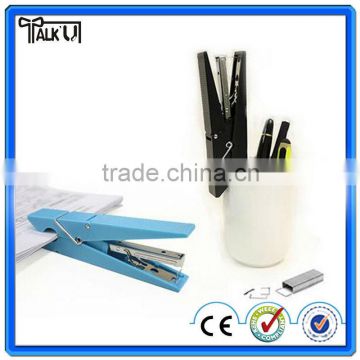 Hot sell blue wholesale cheap double use plastic clip office stapler/paper clip stapler