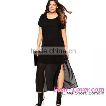 High quality Black sexy night Chiffon Overlay Big Girl long maxi dress