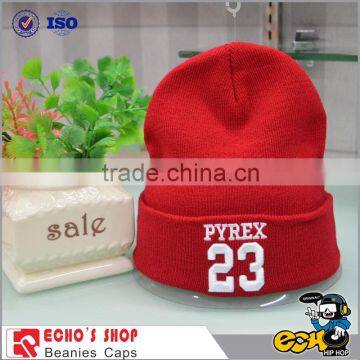 Red Wholesale Custom Leather Embroidery Patch Beanie,Knit Patch Beanie Hat