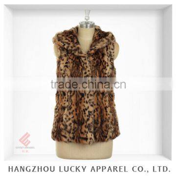 lady women fashion real rabbit patches fur vest with hood LK15075