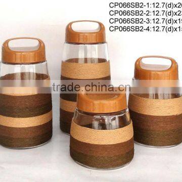 Glass jar with weaved coating and plastic lid (CP066SB2)