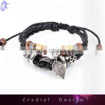 Cheap Wholesale  Fashion Handmade Bracelets Black Leather Cheap Bracelet With Beads For Girls