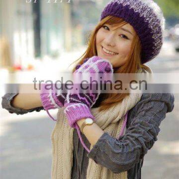 100% acrylic knitted hat glove set