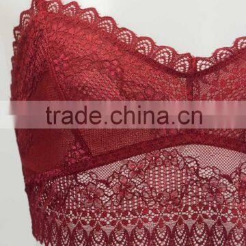 90% Viscose Deep Red Sheer Lace Cami Bra Sale photo-2