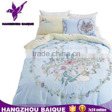 Luxury Pure Cotton Light Blue Adult Cartoon 4pcs Korean Bedding Set