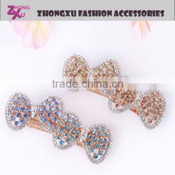 new ladys custom metal rhinestone double bow hair clips