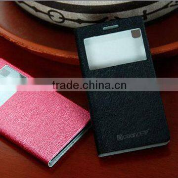 Luxury Best selling s wake view window design flip leather case for Huawei Ascend p6