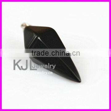 KJL-A0294 Charm Natural Black Obsidian Druzy Stone Hexagon pyramid Stone Beads Agate Quartz Pendant Jewelry Finding