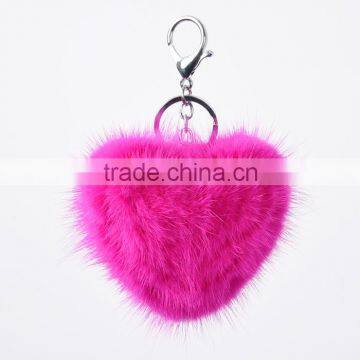 Pink Mink Fur Keychain Heart Shape Fur Accessories for Handbag KZ160060