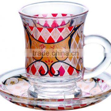 Customized glass coffee cup and saucer set