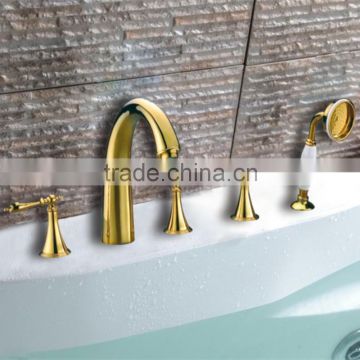 Gold Plated Hot and Cold Boutique Bathtub Mounted Faucets