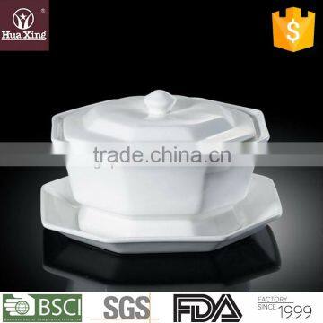 H0200 porcelain octagon ceramic cooking tureen with lid and saucer