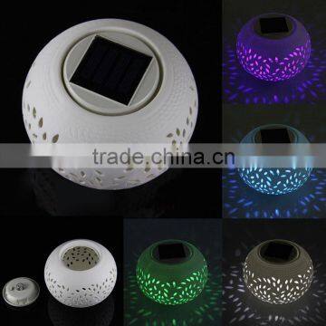 Ceramic Colour Changing LED Solar Filigree Light Globle Ball Pot Table Lamp