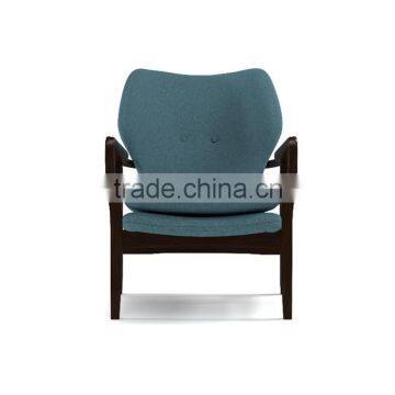 Mid-century Walnut Finished Modern Green Fabric Upholstered Club Chair With Sleek Polished Wood Arms photo-5