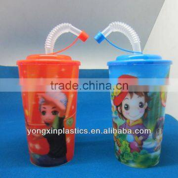 plastic 3d cup with lid and straw for children