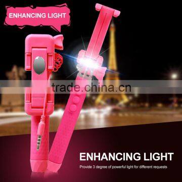 Hot mini flower design selfie stick monopod with flash light led flash fill-in light cable wired selfie stick