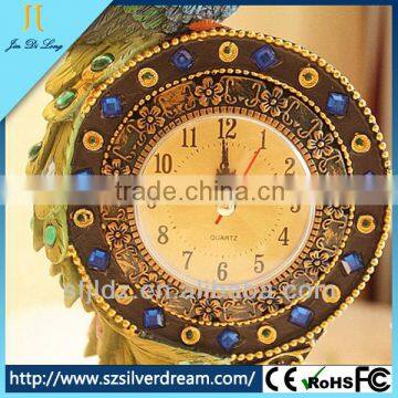 Environmental protection resins vintage alarm peacock wall clock