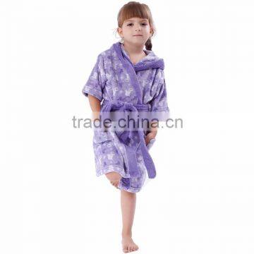 100% Polyester Coral Fleece Pattern Printed Solid Color Children Hooded Kimono Pajama Dressing Gown Bath robes For Kids
