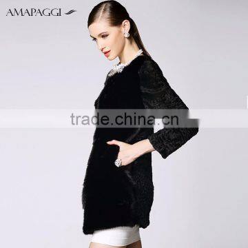 hot sale women black whole mink pelt long fur coat for winter