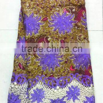 Unique design african wax prints fabric 6 yards with african guipure lace fabric NNL-001