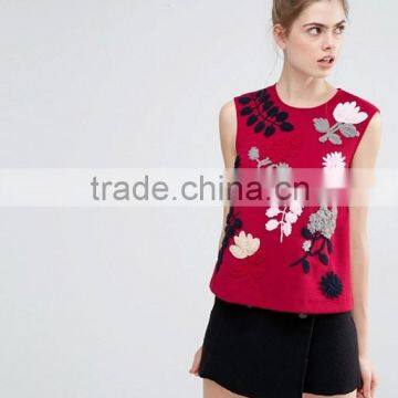 Guangzhou Factory price Fashion Embroidery Designs Ladies Tops Custom