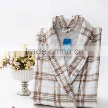 Brown White Grid Latest Women Ladies Cotton Front Open Nightwear Oem