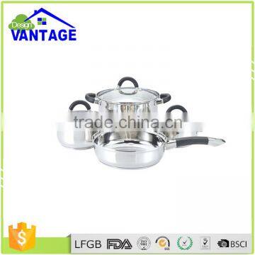 7pcs non stick stainless steel pot and saucepan set first horse cookware set for induction cooker