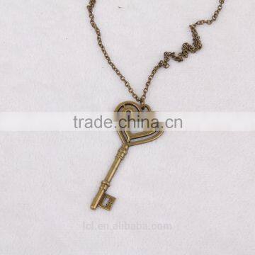 New Arrival Pop Steampunk Key Chain Heart Pendant Bronze Statement Necklace 2015 Yiwu Fashion Jewelry Hot Sale photo-2