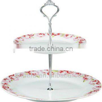 Wedding Fancy Decor Ceramic Double Layer Porcelain 3 Tier Cake Stand photo-2