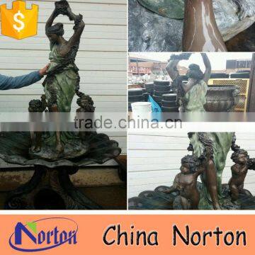 bronze lady fountain with 2 cherubs standing inside fountain NTBF-L381S