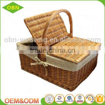 Custom China Hand Woven Eco-friendly Material Cheap Handle Empty Wicker Picnic Baskets With Lid photo-2