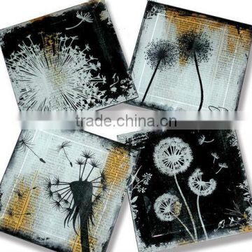 Square glass plate with prints