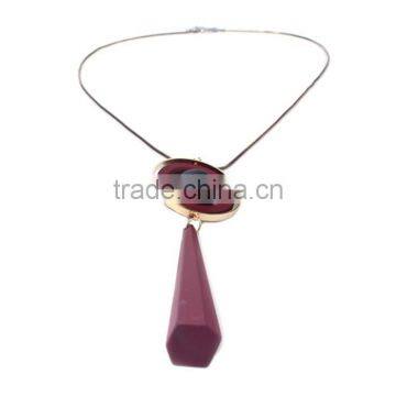 Chunky Bead Ball Wood Hoop Gold Hoop Rubber Strip Pendant Necklace Long Geometric Necklace photo-3