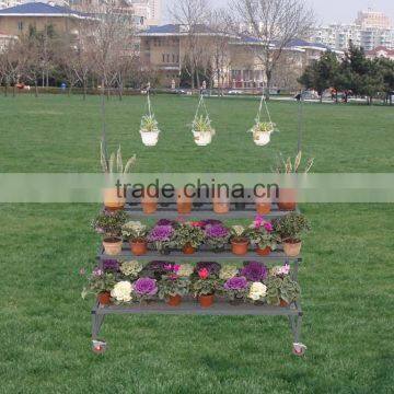 Tri-Step Display Bench With Purlin, Garden Display Racks , Flower Pot Display Racks