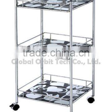 Elegant Looking 3 Tiered Color Glass Food Serving Trolley photo-3