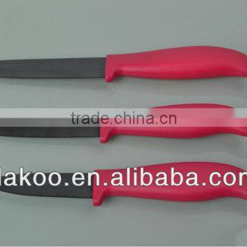 3 Pieces Red Color PP+TPR Handle Zirconia Chef/Utility/Paring Knife