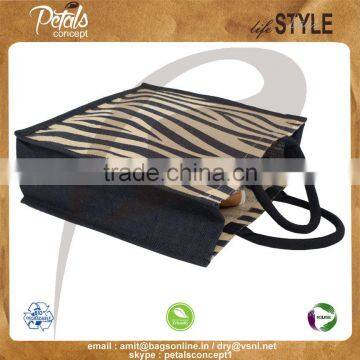 PP Laminated Jute Tote Bag With Padded Rope Handle & With One Color Two Side Zebra Texture Print photo-3