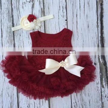 Rose Tutu Dress For 1 Years Old Girl Birthday Baby Girls First Birthday Frocks With Headband 2016 HSD5763 photo-2