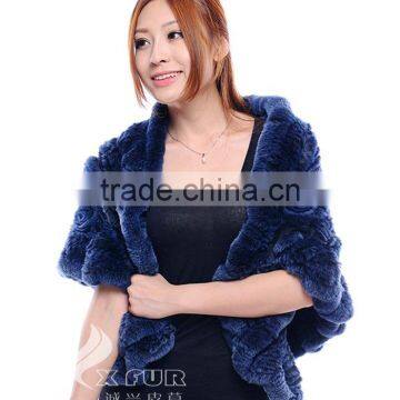 CX-B-21B Hand Knitted Real Rex Rabbit Fashion Fur Stoles photo-4