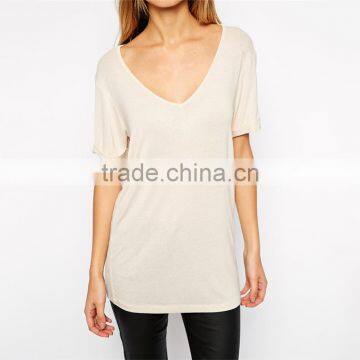 Womens Deep v Neck Short Sleeve Plain Peruvian Cotton t Shirt photo-2