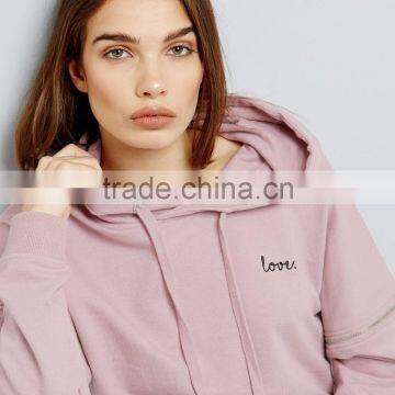 Hot Sale Custom Pink Color Oversized Zip Sleeves Hoodies Embroidered Mink Love Logo With High Quality