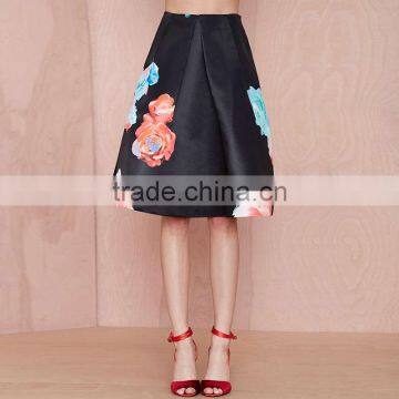 MGOO 2016 Brand Design Custom Floral Umbrella Skirts For Women High Waist Black Beauty Up Skirt 15145A216 photo-3