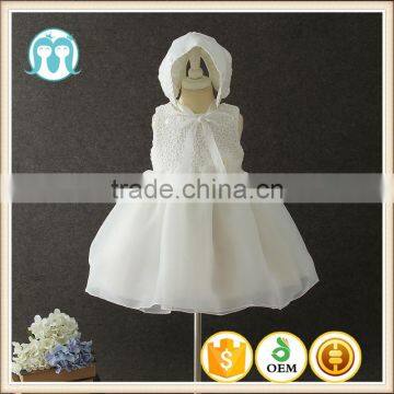 High Quality Cotton Lining Infant Tulle Layered Flower Cap Girl Dress Toddler Baptism