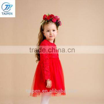 Children Party Dress With 100% Cotton Lining Kids Party Wear Dresses For Girls Color Red photo-3