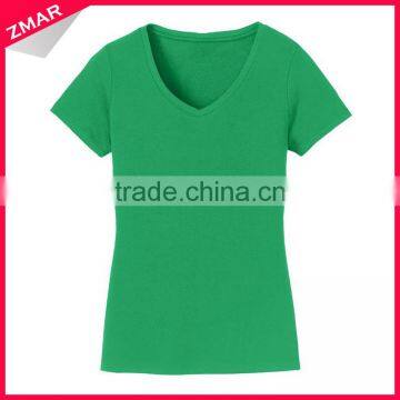 Fancy design plain color wholesale blank fitted v-neck lady t-shirt