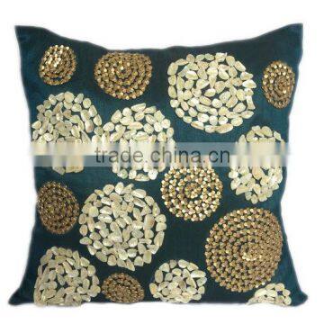 Mother of Pearl Embroidery Pillows Embllished Pillows Teal Embroidery Pillow Pearl Embroidery Pillows Beaded Teal Gold Pillows photo-2