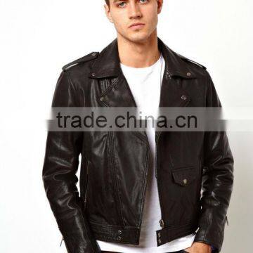 Men Newest Shoulder Epaulettes Zip Sleeves PU Short Jacket