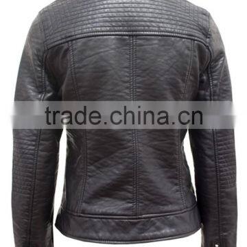 2016 Latest Fashion Black Lady Pu Leather Motorcycle Jackets Golden Zipper and Fur Collar #LPU144355 photo-4