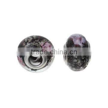 Lampwork Glass European Style Large Hole Beads Round Pattern Multicolor With 304 Stainless Steel Silver Tone Core photo-3
